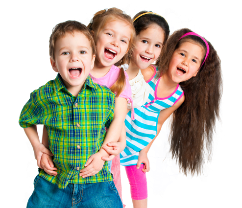 four smiling children